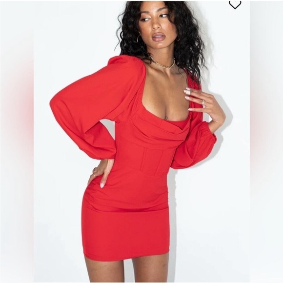 open lace back dress Edmone Long Sleeve Mini Dress Red main image 1